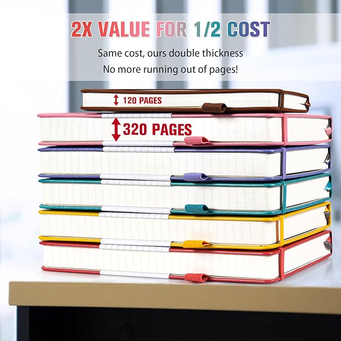 5 Pack Lined Notebook Journal for Women, 312 Numbered Pages Thick Notebooks Bulk, 100gsm No Bleed Paper Hardcover Leather Journal, College Ruled Notebook Set for Work Writing Travel, A5, Multicolor