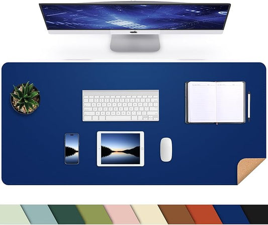 Desk Mat,35.4" x 17" Leather Desk mat,Double-Sided Desk Pad,Desk matt for Desktop,Large Mouse Pad,Office Desk mat,Waterproof Desk Blotter pad for Office&Home(Sapphire Blue+Cork)