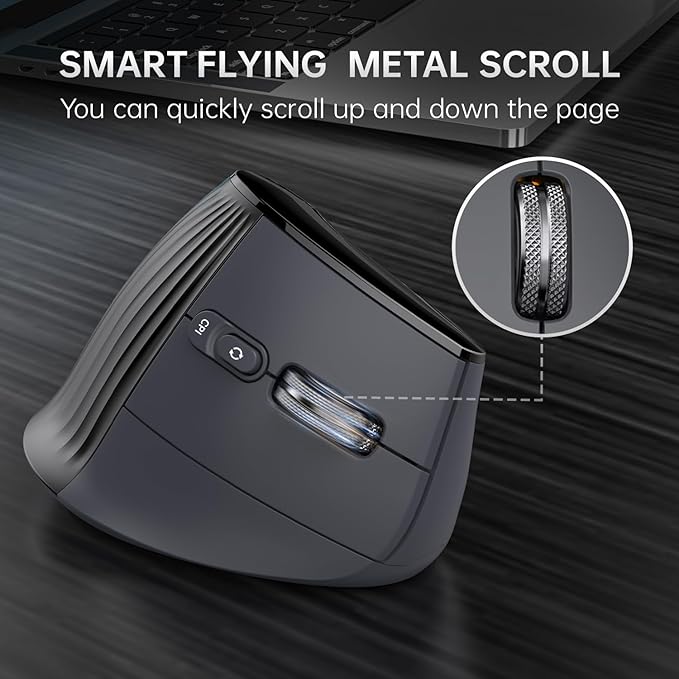 Ergonomic Vertical Mouse Wireless, Bluetooth Ultra-Fast Scrolling 4800 DPI Rechargeable Ergo Mouse, 2.4G Quiet Clicks 6 Buttons RGB Optical Mice, 3 Multi-Device Connectivity for Mac, Laptop - Black