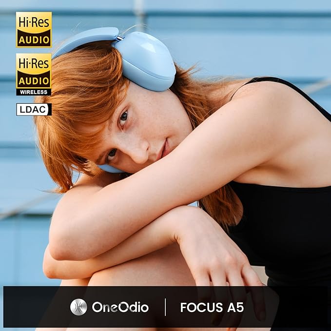 OneOdio Focus A5 Wireless Over-Ear Headphones, Hybrid Active Noise Cancelling, 75H Playtime, Hi-Res LDAC Wireless Audio, Bluetooth 5.4, Built-in Mic for Clear Calls, Low Latency Game Mode
