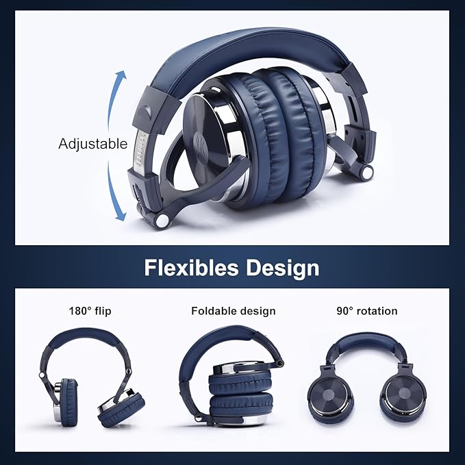 OneOdio Wired Over Ear Headphones Studio Monitor & Mixing DJ Stereo Headsets with 50mm Neodymium Drivers and 1/4 to 3.5mm Jack for AMP Computer Recording Podcast Keyboard Guitar Laptop - Dark Blue