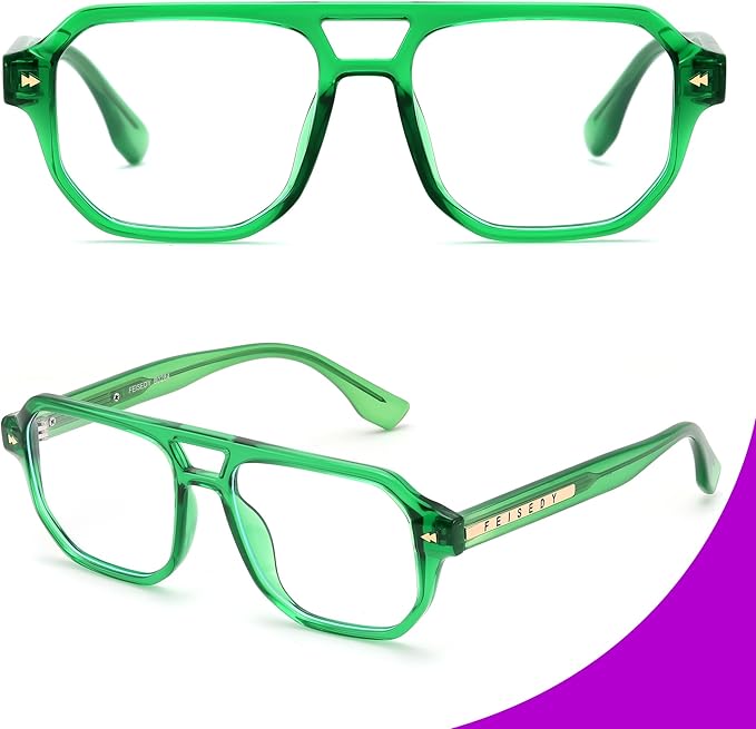 FEISEDY Aviator Blue Light Glasses for Men Women, Retro 70s Style Design Anti Glare Digital Eyestrain & Daily Wear B0284