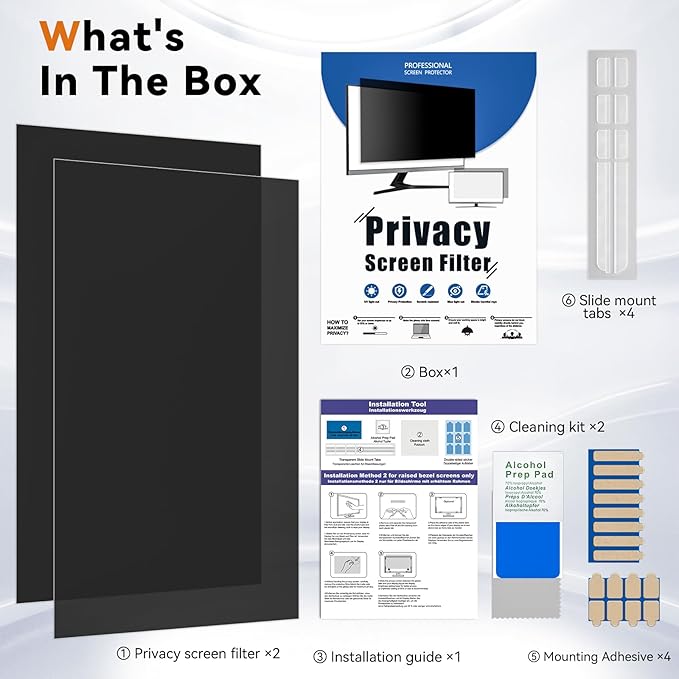 [2 Pack] 27 Inch Computer Privacy Screen for 16:9 Aspect Ratio Widescreen Monitor, Eye Protection Anti Glare Blue Light Computer Monitor Privacy Filter, Removable Anti-Scratch 27in Protector Film