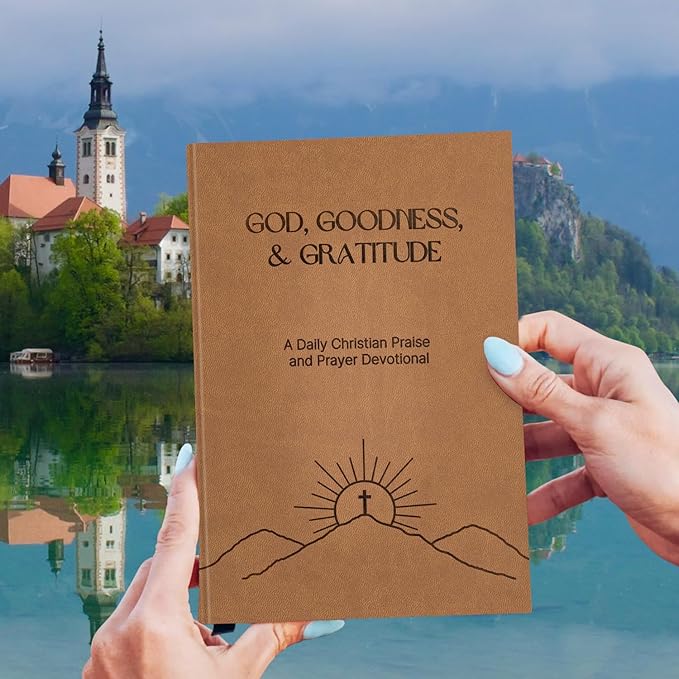 Christian Prayer Journal - God, Goodness & Gratitude - Faith-Based Gratitude and Devotional Journal for Daily Prayers, Bible Study, and Spiritual Growth - Light Brown Leather Hardcover
