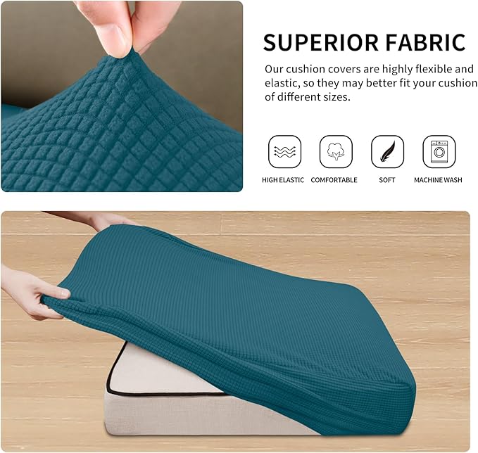 Easy-Going Stretch Individual Chair Couch Cushion Cover Sofa Cushion Furniture Protector Sofa slipcover Soft Flexibility with Elastic Bottom (3-Piece Sofa Cushion Cover, Peacock Blue)