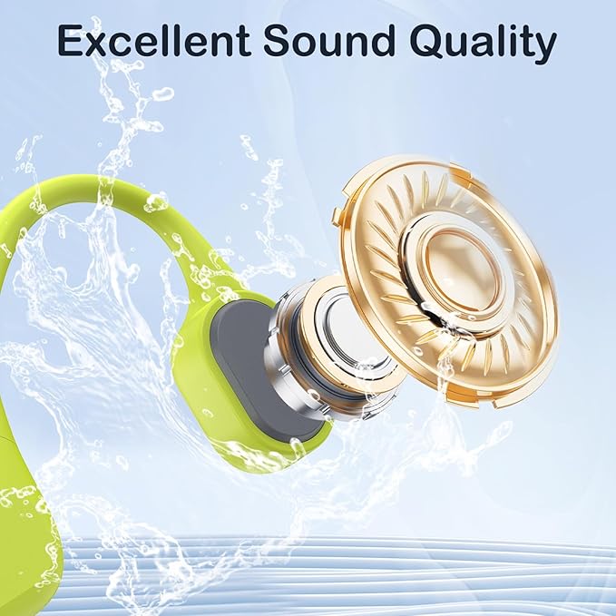 Bone Conduction Swimming Headphones, IP68 Waterproof Earbuds with 32GB MP3, Bluetooth 5.4 Open Ear Sport Earphones, Underwater Headphones for Swimming, Running, Cycling, Marathon-SurfAudio(Glow green)