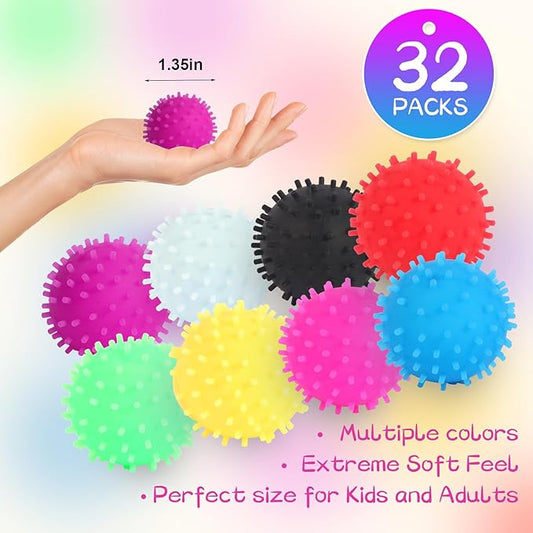 32 Pack Mini Spiky Stress Balls, Stretchy Fidget Toy for Anxiety Stress Relief, Pull Stretch Sensory Dough Soft Fidget Squishy Toys Classroom Prize Box Party Favor Kids Adults