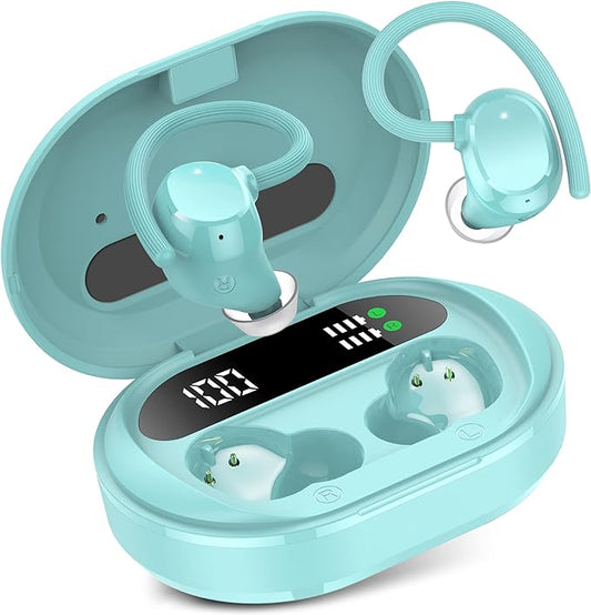 Wireless Earbuds, 2023 New Ultralight Sport Bluetooth 5.3 Headphones In Ear with LED Display, Built-in Mic Earphones, IPX7 Waterproof Wireless Headphones with Earhooks for Gym Workout (Blue)
