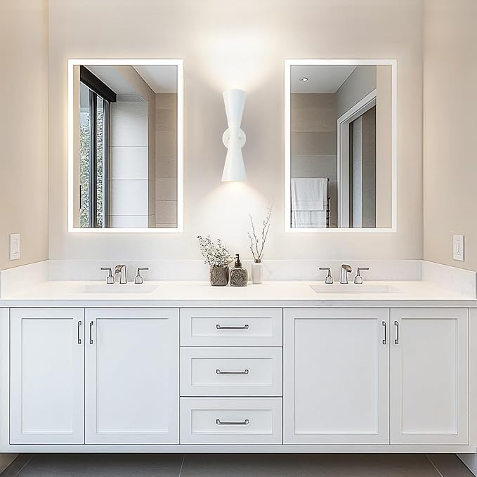 Modern Indoor Wall Sconces Set of 2 Up and Down White Wall Sconces Mid Century Indoor Wall Light Fixture Hardwired Wall Mounted Lamp for Living Room Bathroom Bedroom Hallway 15 Inch