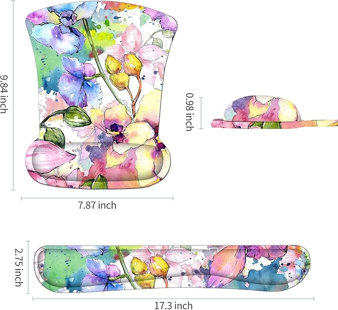 RICHEN Keyboard Wrist Rest Pad and Mouse Wrist Rest Support Mouse Pad Set,Sturdy & Comfortable & Lightweight for Easy Typing & Pain Relief-Ergonomic Support (Watercolor Flowers)