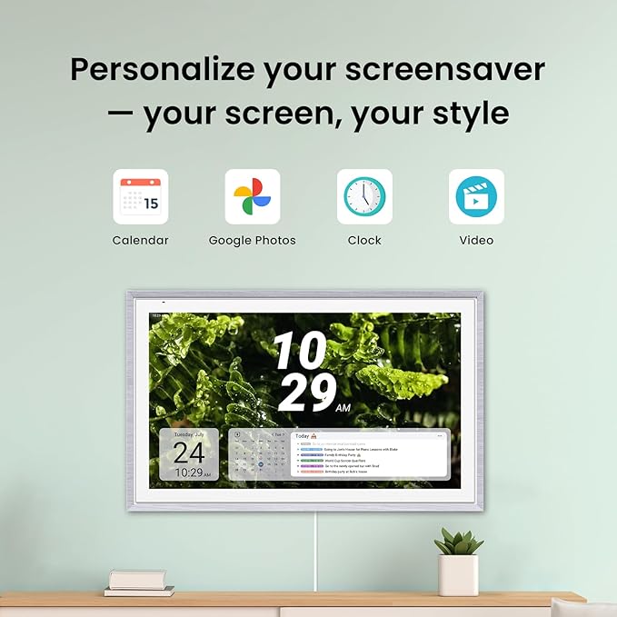 ApoloSign 21.5-inch Digital Calendar: Dual Mode Calendar with Google Play & Multi-calendar Sync, Electronic Planner & Chore Chart, Smart Touchscreen, Interactive Display for Family Schedules (Gray Wood, 21.5")