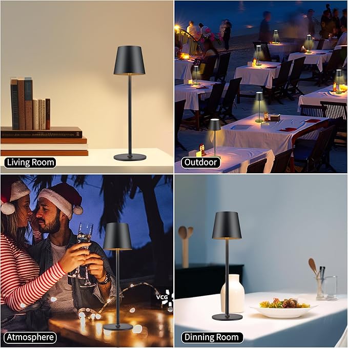 BGFHome Cordless Table Lamp LED Desk lamp,5000mAh Rechargeable Touch Night Light Wireless Minimalist Design for/Restaurant/Bedroom/Bars/Outdoor Party/Camping/Coffee Shop(2 Pack Black)