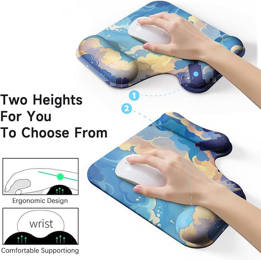 Ergonomic Mouse Pad with Gel Wrist Rest (1"& 1.2" Dual Height) - Mouse Pads Compact Mousepad Desk Mat Office, Gaming & Carpal Tunnel Relief | Non-Slip Rubber Base Blue Nebula
