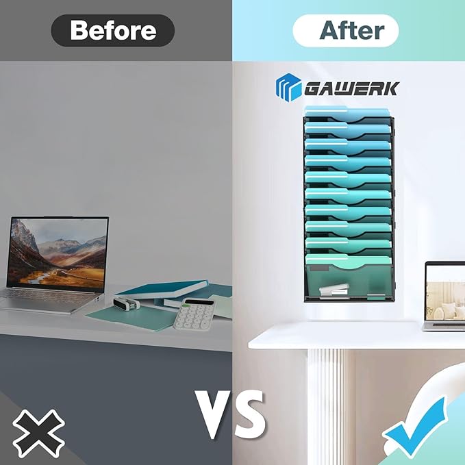 11-Tier Wall File Organizer Hanging Wall File Holder Wall Mount Paper Folder Organize, Mesh Magazine Document Mail Organizer Wall Organizer for Office School Home, Black