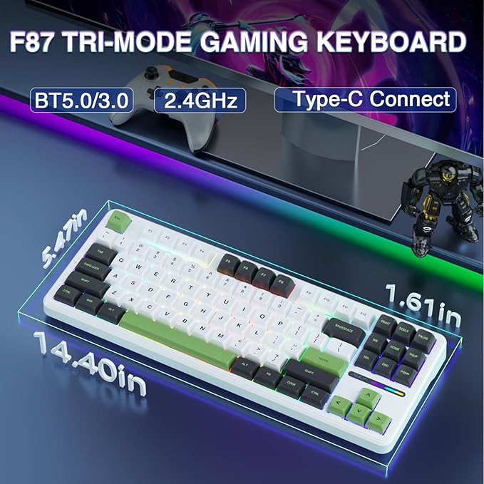 AULA F87 Wireless Mechanical Keyboard, 75% TKL Custom Hot Swappable Gaming Keyboards with PBT Keycaps, Pre-lubed Greywood Switches, RGB Backlit Creamy Keyboard, 2.4GHz/USB-C/BT5.0