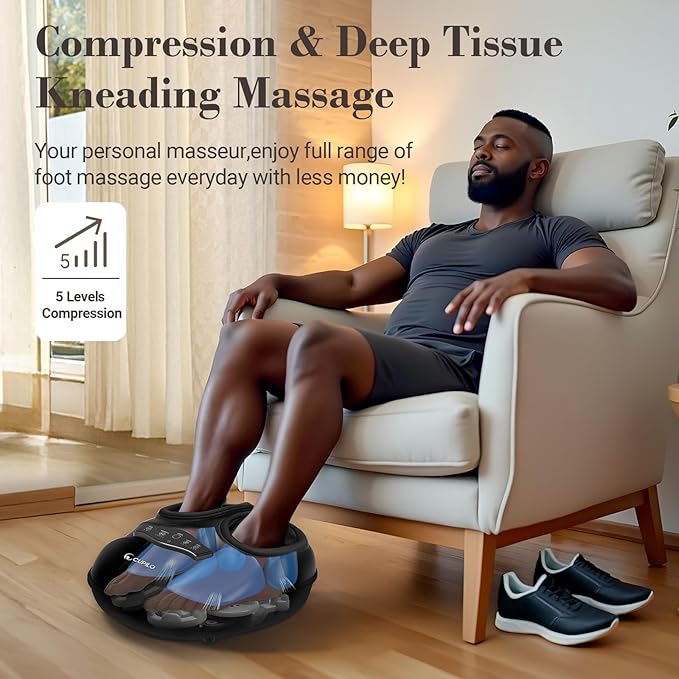 Foot Massager for Plantar Fasciitis,Neuropathy - 2025 Upgraded FSA Eligible Kneading Feet Massager with Heat,Shiatsu Foot Massager with Compression,Gifts for Women Men