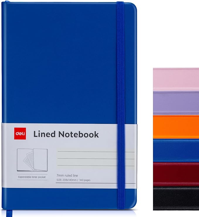 deli A5 Lined Journal Notebook, 160 Pages Hardcover Writing Notebook, 5.5"x8.2" College Ruled Notebook for Office, School, Work Notes (Blue)