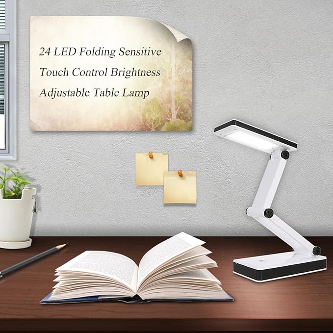 Lixada Foldable LED Desk Lamp Portable LED Table Lamp Folding Light Sensitive Touch Control 3 Levels Adjustable Brightness Battery and USB Powered for Travel Studing Home Office School(2 Packs)