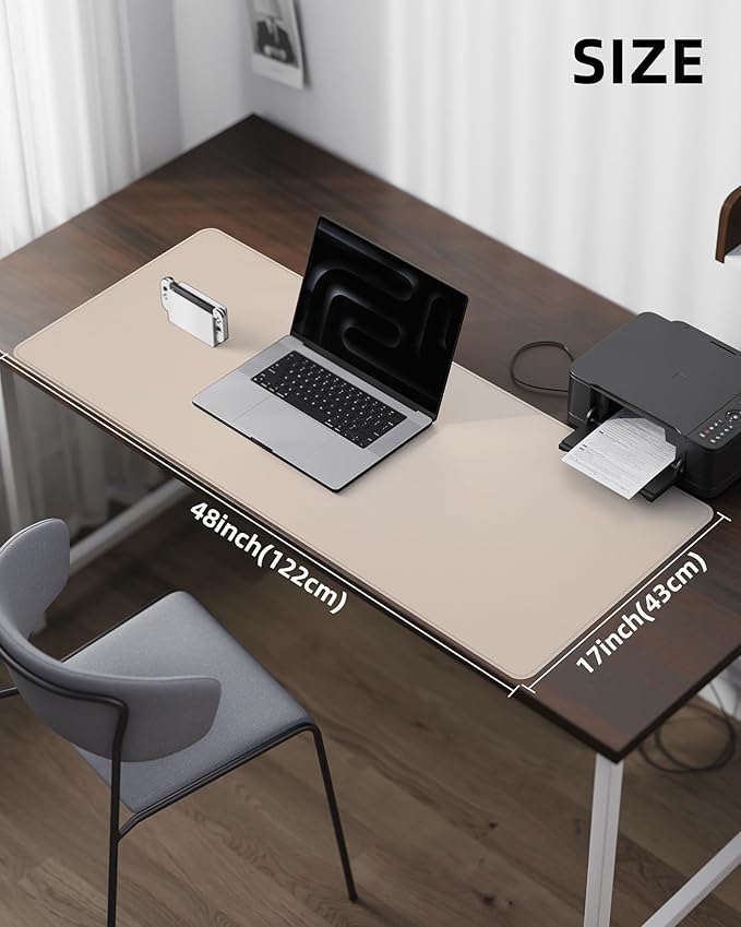 AFIING Leather Desk Pad Protector, Office Mat, Large Mouse Pad, Non-Slip PU Leather Blotter, Waterproof Writing Pad for Office and Home (Beige)
