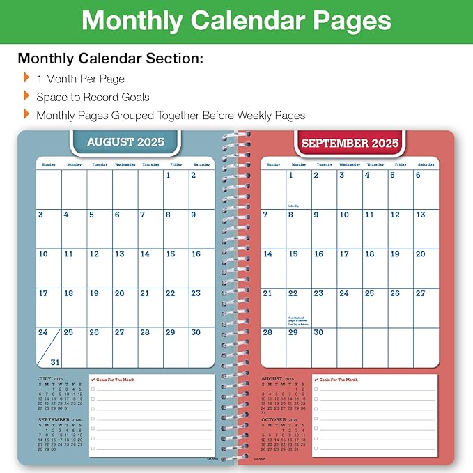 Global Datebooks Dated Middle School or High School Student Planner for Academic Year 2025-2026 Includes Ruler/Bookmark and Planning Stickers (Matrix Style - 5.5"x8.5" - Halftone Blue)