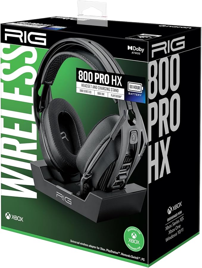 RIG 800 PRO HX Wireless Gaming Headset & Multi-Function Base Station Officially Licensed for Xbox Series X|S, Xbox One, Windows 10/11 PCs - Dolby Atmos 3D Audio - Up to 60 Hour Battery