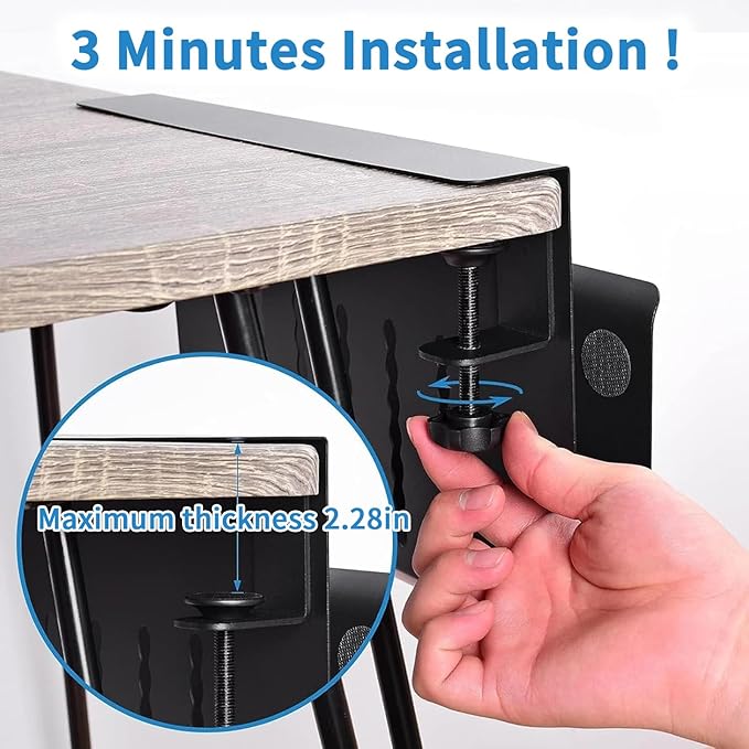 Under Desk Laptop Holder, Desk Side Storage with Anti-Scratch Pad & Magnetic Pen Holder, Clamp on Table Organizer for Office Home Fits Flat Edge Table 0.3" to 2.3"