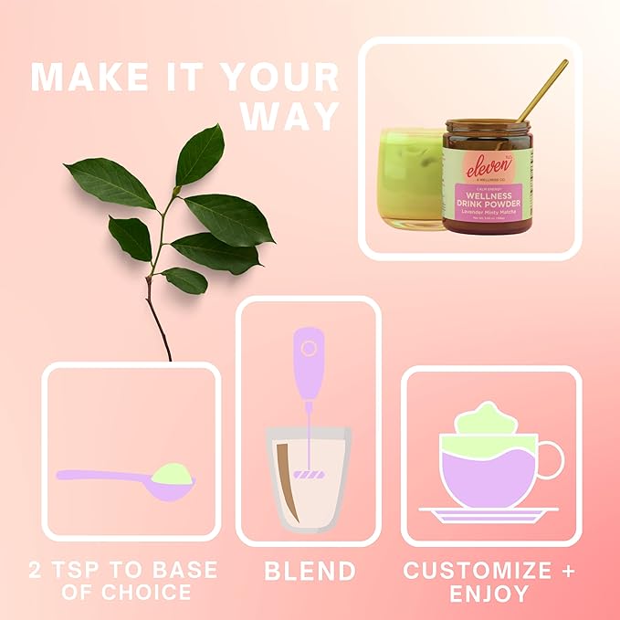 Eleven TLC Mint Matcha Powder with Lavender – Sugar-Free Japanese Green Tea for Lattes, Mocktails, Smoothies – Calm Energy, L'Theanine, Vegan, Low-Calorie, Barista-Approved Wellness Mix, Packaged Glass Jar