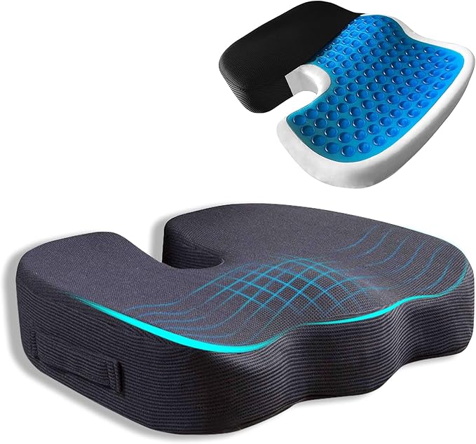 Cooling Gel Enhanced Memory Foam Orthopedic Support Cushion for Long Sitting - Back, Sciatica, Coccyx, Tailbone Pain Relief Pillow - for Office, Gaming, Car, Wheelchair