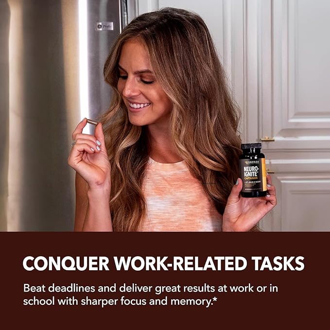 NeuroIGNITE Brain Supplements for Memory and Focus - 60 Count - Nootropics Brain Support Supplement with St. John's Wort, Ginkgo Biloba, Bacopa, Phosphatidylserine - Non-GMO Capsules, 2-Month Supply