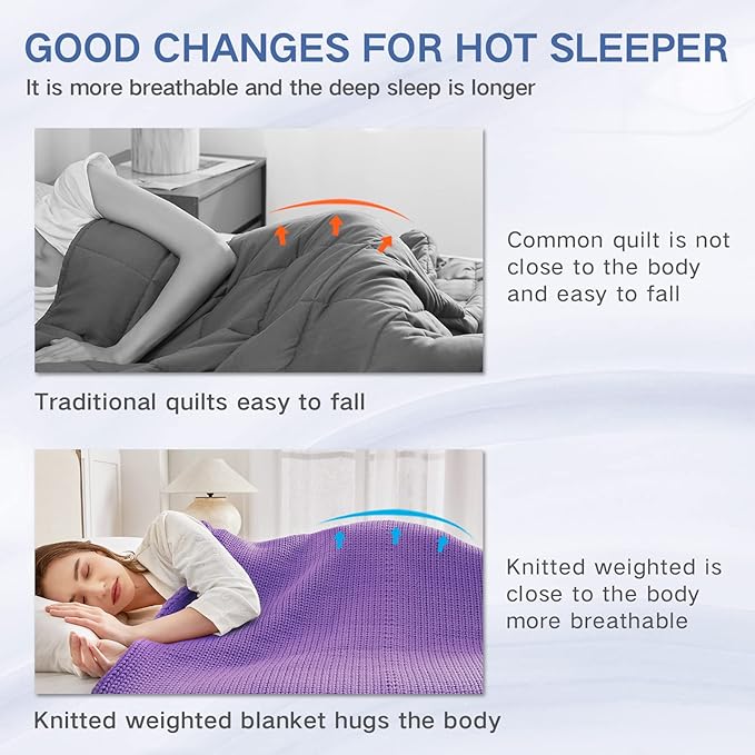 Guohaoi Knitted Weighted Blanket for Adults (Purple 48"x72" 12lbs) No Beads Cooling Throw Blanket for Hot Sleepers, Home Decor Breathable Chunky Knit Heavy Blanket Use on Full Size Bed