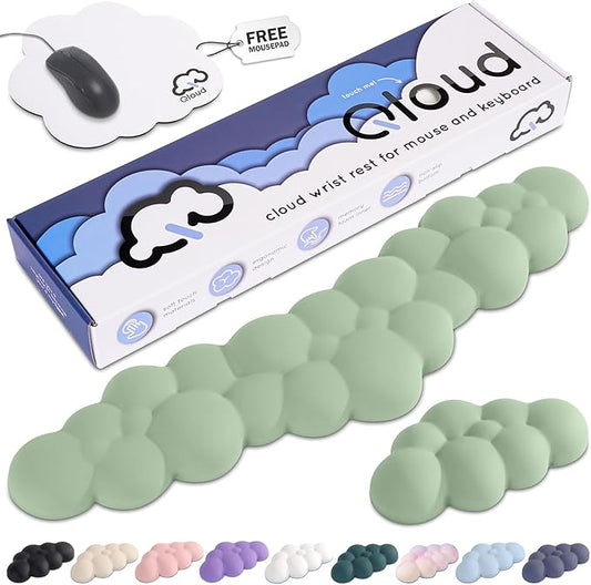 Qloud Cloud Wrist Rest Keyboard Wrist Rest for Computer Keyboard Pad, Cloud Keyboard Wrist Rest, Wrist Pad for Keyboard, Memory Foam, Non Slip Base, Comes with Mouse Pad - Pastel Green