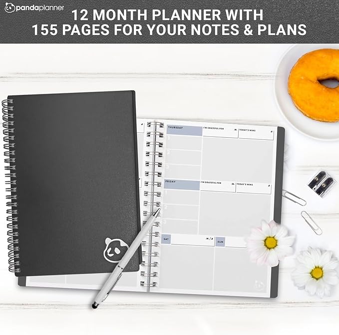 Panda Planner 2025-2026 Undated Weekly Planner – Spiral Bound 5.75" x 8.25" with 52 Weeks, Habit Tracker & Weekly To-Do Lists – Productivity Planner & Academic Organizer for Home, Office & School (Black)