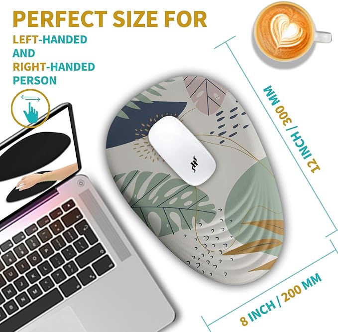 Hokafenle Ergonomic Mouse Pad Wrist Support with Stepped-Wedge Design, Wrist Rest Pain Relief Mousepad Filled with Memory Foam, Carpal Tunnel Mousepad for Wireless Mouse(12x8 inch, Abstract Leaves)