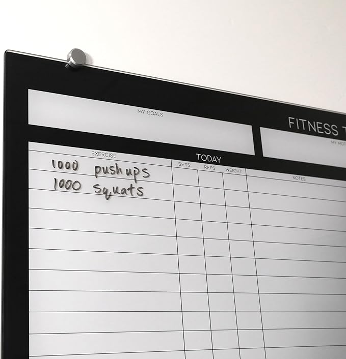 GLASSBOARD STUDIO High-End Tempered Glass Dry Erase Whiteboard - Ideal Planner, Goal and Task Board for Fitness Tracking - Perfect Schedule Board for Home, Apartment, and Gym Use (24in x 36in)
