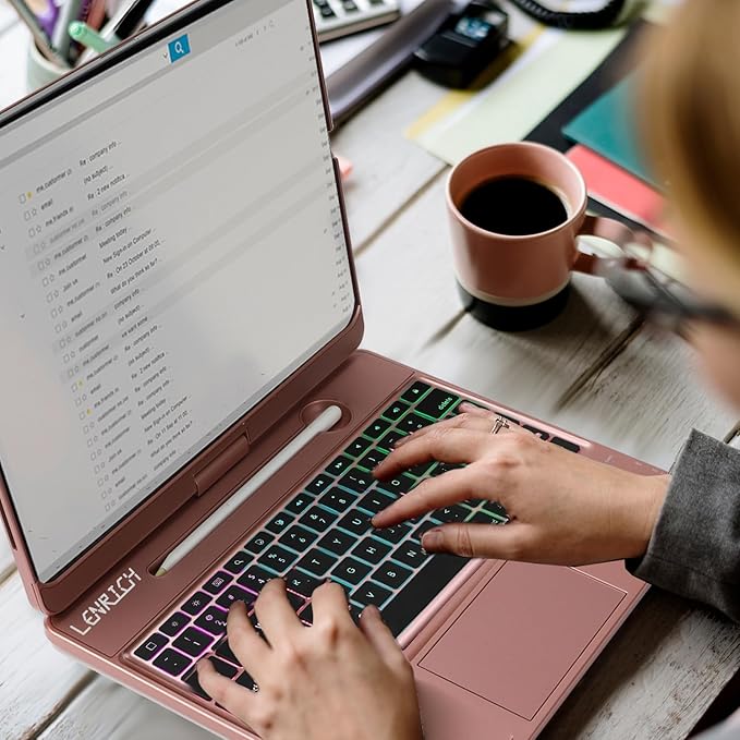 Keyboard Case for iPad Air 13 inch M3 2025&M2 2024, Mulit Touchpad Backlight 360 Rotatable Cover Wireless Pencil Holder