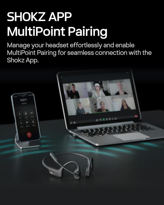 OpenComm2 2025 Upgrade - Open-Ear Bone Conduction Headphones, Wireless Bluetooth Headset with Noise Canceling Mic & Mute Button for Work Calls and Meetings, 16 Hour Talk Time for Mobile & PC - C120