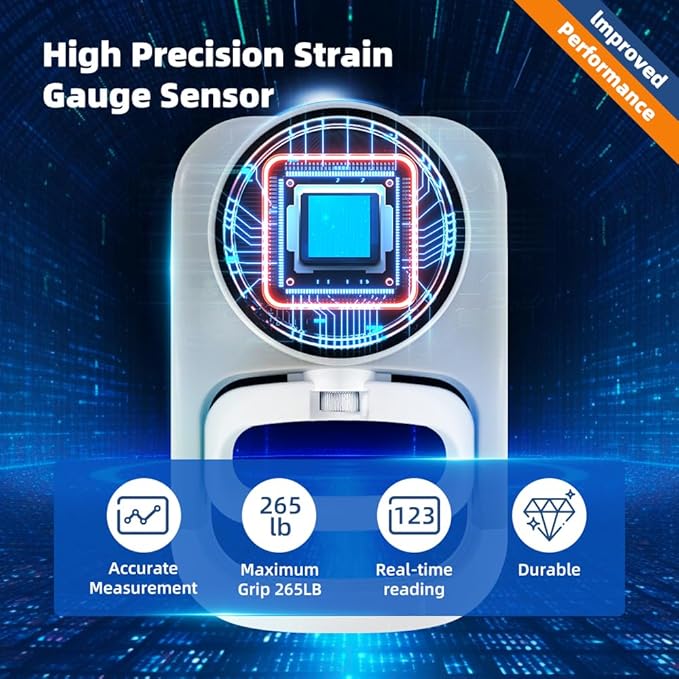 Grip Strength Tester Hand Gripper - Grip Strength Trainer Hand Dynamometer Handheld Meter LED Display Comfortable 265 Lbs / 120 Kgs Finger Strengthener for Sports Home School Gym Use