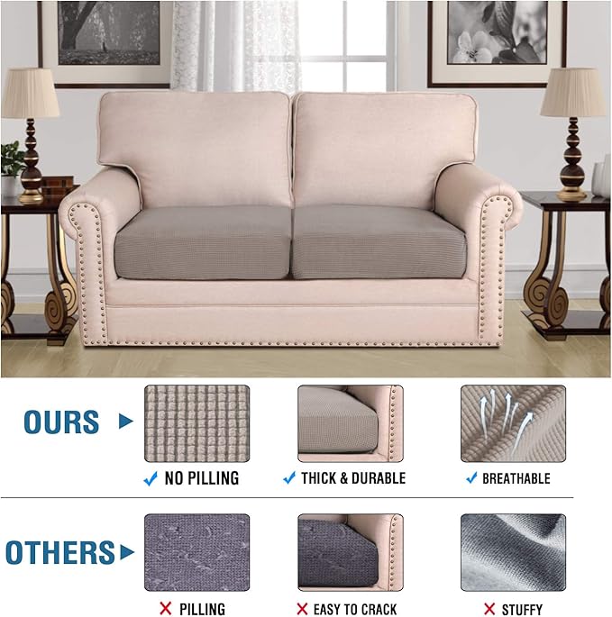 H.VERSAILTEX High Stretch Couch Cushion Covers,Chair Sofa Seat Slipcovers Couch Cushion Cover Stretch Furniture Protector for Kids, Pets(2 Packs Cushion Loveseat Covers, Taupe)