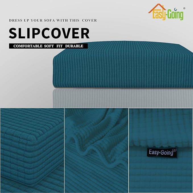 Easy-Going Stretch Cushion Cover Sofa Cushion Furniture Protector Seat Sofa slipcover Cover Soft Flexibility with Elastic Bottom(Oversized Sofa Cushion, Peacock Blue)