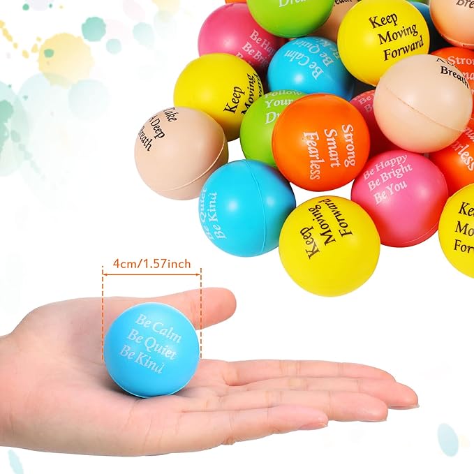 Aoriher 36 Pcs Motivational Stress Balls Colorful Stress Balls Bulk Quotes Inspirational Funny Foam Toys Hand Exercise Gifts for Office Small Toys for Motivating Supply(Multicolor)