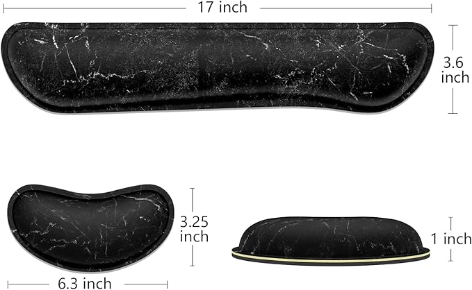 Dapesuom Enlarge Keyboard Wrist Rest, Memory Foam Wrist Cushion for Desk Mats Support, Cute Marble Pain Relief Keyboard Mouse Pad Rests Set with Non-Slip Base for Gaming Laptop Office Computer, Black