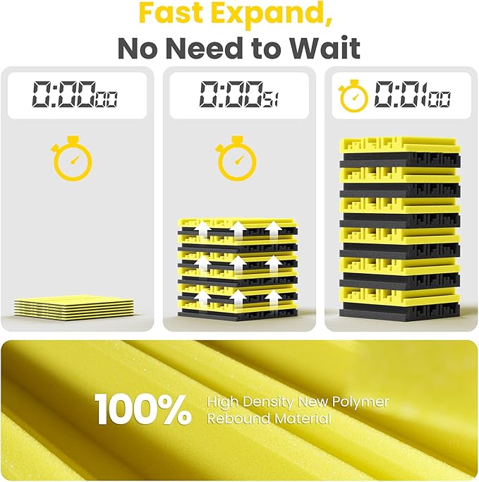 12 Pack Acoustic Foam Panels for Walls, 12" x 12" x 2" Soundproof Wall Panels, Self-Adhesive Soundproofing Padding, High Resilience Sound Absorbing Panels for Home Studios, Offices - Black & Yellow