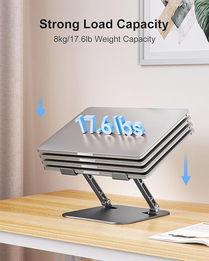 JUANWE Adjustable Laptop Stand, Aluminum Portable Laptop Riser Holder, Ergonomic Foldable Notebook Stand with Heat-Vent, Compatible for MacBook Pro, ASUS, Acer, Dell, HP (10-16'')