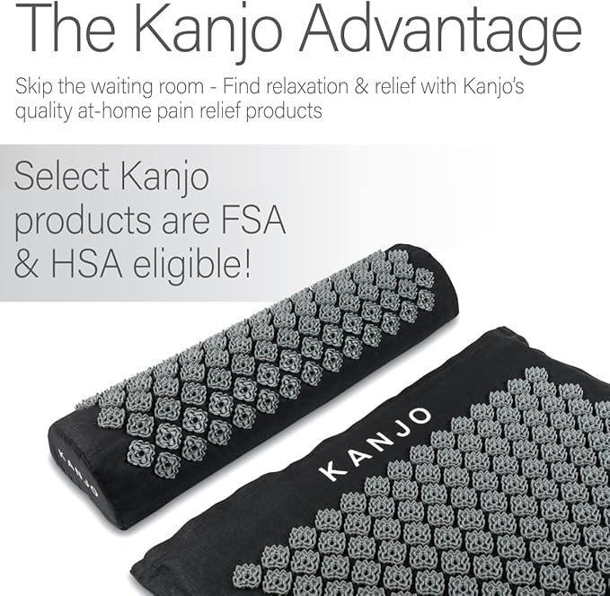 Kanjo Acupressure Mat and Pillow Set for Back Pain Relief & Neck Pain Relief, with Pressure Points for Muscle Pain Relief with Travel Bag - Black XL