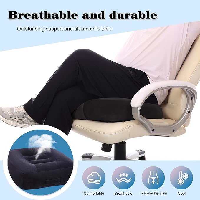 Extra Large Seat Cushion, Thick Chair Cushion Booster for Office Chair, to Rise Height, Velvet Cover with Handle and Anti-Slip Bottom, PP Cotton Filling, Coccyx Pain Relief (Black, X Large)