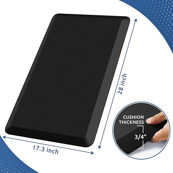 KitchenClouds Kitchen Mat Cushioned Anti Fatigue Kitchen Rug Non Slip Standing Mat Comfort Floor Mats for Sink Office (17.3"x28"- 0.8inch,Black)