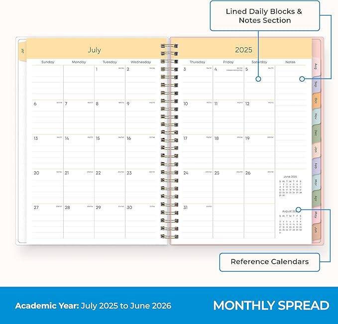 Blue Sky 2025-2026 Weekly and Monthly Academic Year Planner Calendar, July 2025 - June 2026, 5.8" x 8.6", Flexible Cover, Wirebound, Laminated Tabs, Storage Pocket, Daisy Garden