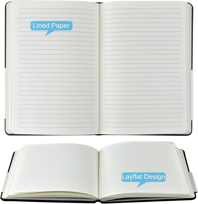 6 Pack A5 Journal Notebooks College Ruled Notebook Classic Leather Hardcover Lined Journals for Writing Office School Home Business, 8.3 x 5.5 Inches, 100GSM Thick Paper, 160 Pages (Black, 6 Pack)