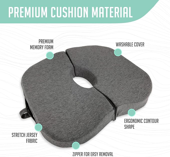 Premium Foldable Travel Tailbone Seat Cushion - for Relief of Lower Back, Sciatic, Butt and Tailbone Pain - for Home & Office Use, Perfect for Travel or Driving