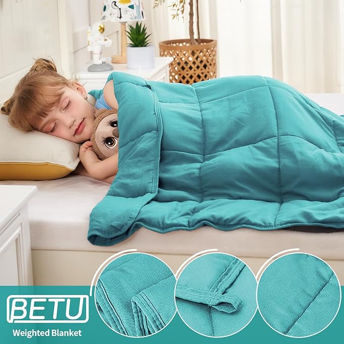 Weighted Blanket Kids (10lbs, 40"x60" Throw Size) - Cooling and Soft Heavy Blanket for 80-120lbs with Premium Glass Beads - Breathable Thick Blankets for All-Season Sleeping Comfort - Teal